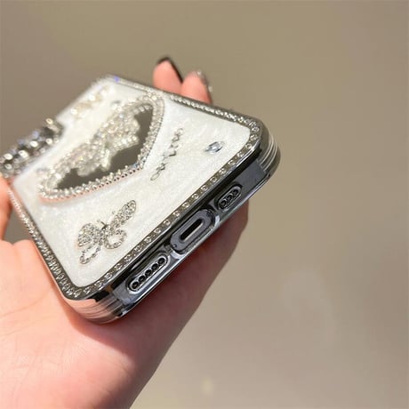 CUTECASE リボンミラー iPhone16pro/16ケース 蝶々 ストーン iPhone15pro/14/13promaxカバー 可愛い 大人ガーリーに人気CM5495