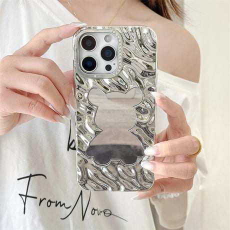 CUTECASE熊ミラー iPhone16pro/16カバー 艶感 iPhone15promax/14/13ケース ストーン シック おしゃれ CM5497