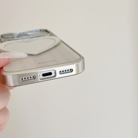 CUTECASE ハートミラー iPhone17Pro/17ケース ストライプ柄 iPhone16Pro/15/14ケース 淡色系 ガーリーファッションCM6264