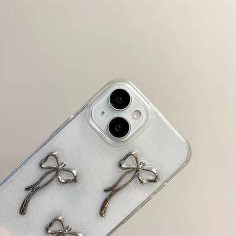 CUTECASEメタルリボン iPhone16/16Proケース キラキラ 透明 iPhone14Pro/13/12ケース ラメ入り 黄ばまない CM4633