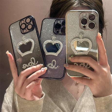 CUTECASE可愛い鏡付 iPhone16pro/16plusケース ラメ入り iPhone15pro/SE/14カバー おしゃれ 女子力高い 人気CM5263