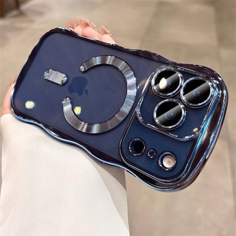 ウェーブ型 iPhone17pro/17ProMaxケース 落下防止 MagSafe対応 アイフォン17/Air/16proカバー 耐衝撃 メタリック レンズ保護 うねうね CM5734