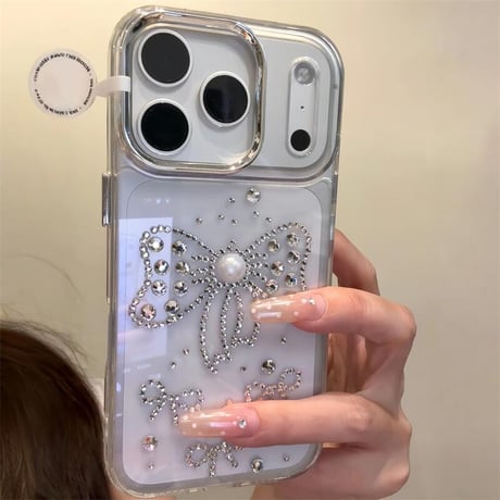 CUTECASE ダイヤリボン iPhone17Pro/17ProMaxケース パール iPhoneAir/17/16Proケース ハンドメイド キラキラ 綺麗 CM5726