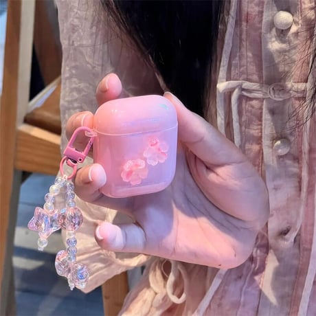 CUTECASE ピンクさくら AirpodsPro2/1ケース 大理石調 airpods3/2/2カバー リボンチャーム付 女子力アップ シック CM4322