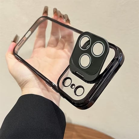CUTECASE スタンド機能カメラカバー iPhone17ProMax/17ケース 高透明メタル iPhone17pro/16promaxカバー 黄ばまない シンプル CM5699