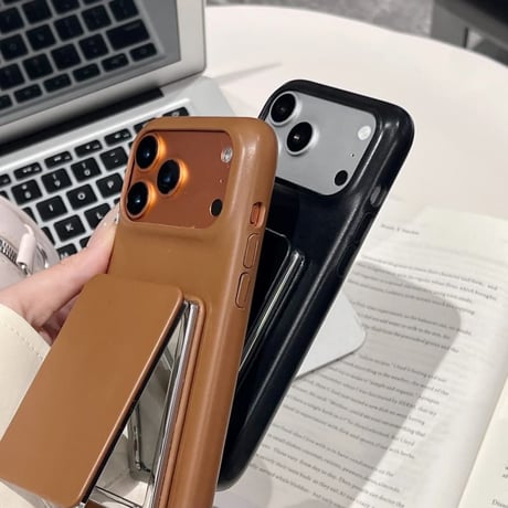 CUTECASE スタンド付ミラー iPhone17pro/17ケース 革製 メイク直し鏡付 iPhone16ProMax/15/14カバー 耐衝撃 多機能CM6032