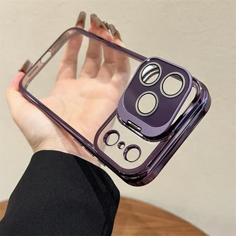 CUTECASE スタンド機能カメラカバー iPhone17ProMax/17ケース 高透明メタル iPhone17pro/16promaxカバー 黄ばまない シンプル CM5699