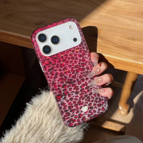 CUTECASE キラキラヒョウ柄 iPhone17/17Proケース きれいラメ iPhone17Promax/16Pro/15カバー 白ハート柄 ガールズに人気 CM5966