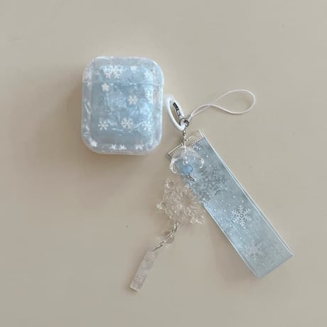 CUTECASE シェル風 雪花 AirPods Pro3 ケース 水色 Airpods4/3ケース AirpodsPro2/Pro1カバー レースストラップ 指紋防止CM6007