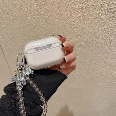 CUTECASE大人可愛い Airpods4ケース ジュエリー/ダイヤ鏡デコ Airpods3/Pro2ケース airpodspro2カバー 熊ちゃんストラップ付 女子力高いCM5202