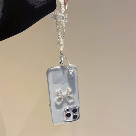 CUTECASEiPhone16e/16proケース ジュエリーリボン 高透明 iPhone15pro/14/SEカバー 可愛いストラップ 便利 高級感たっぷりCM5206