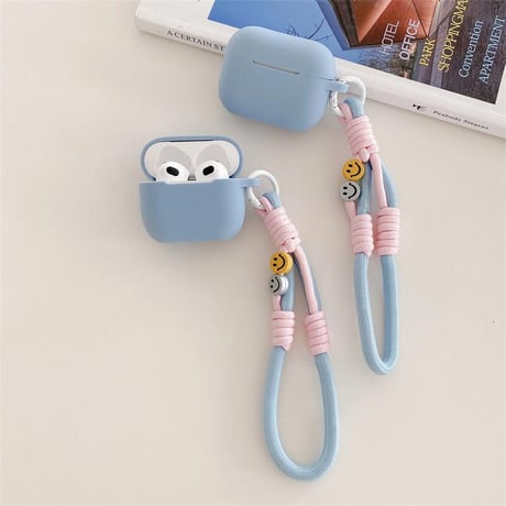 CUTECASEシリコン Airpods 4ケース 充電口カバー付 Airpods3/Pro2ケース airpodsproカバー にこちゃんストラップ付 丈夫 CM5134