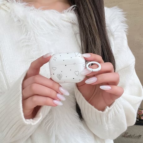 CUTECASE ハート柄 AirpodsPro3ケース ホワイト 天使キーホルダー エアポッズ4/3 AirpodsPro2/Proカバー ギフトにおすすめ CM5901