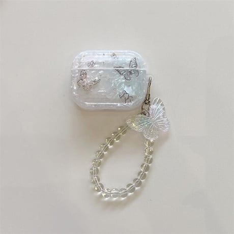 CUTECASE チョウ柄 Airpods4ケース シェル調 AirpodsPro2ケース airpods3/2ケース ストラップ付 ギフトにおすすめCM5496