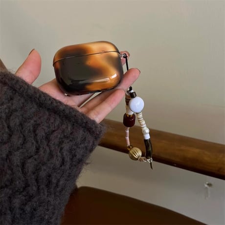 CUTECASE ぼかしブラウン Airpods 4ケース 琥珀色 Airpodspro2/proカバー Airpods3/2 高級感ストラップ 光沢感あるCM4851
