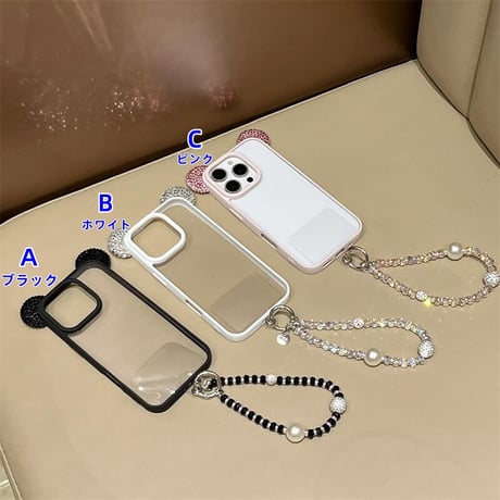 CUTECASE ダイヤ耳付 iPhone16Pro/17ケース キラキラストラップ付 iPhone15promax/14pro/13カバー 透明 可愛すぎCM5619