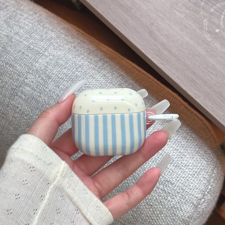 CUTECASE 韓国っぽ Airpods Pro3ケース ストライプ柄 Airpods4/3カバー pro2/Pro1ケース 可愛い リング/花キーホルダー 光沢感CM6162
