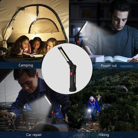 LED作業灯 充電式 COBポータブル作業灯 マグネットベース付き 360°回転 5モード 吊り下げフック付き 防水 超高輝度LED懐中電灯ランプ 車の修理、家庭用および屋外用、緊急用