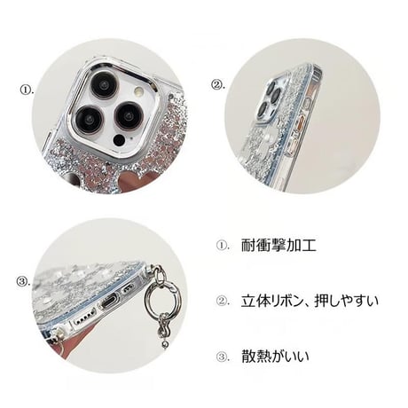CUTECASE鏡付花 iphone15/15proケース ショルダーチェーン付 アイフォン13/14pro/12カバー キラキラグリッター 可愛いCM4459