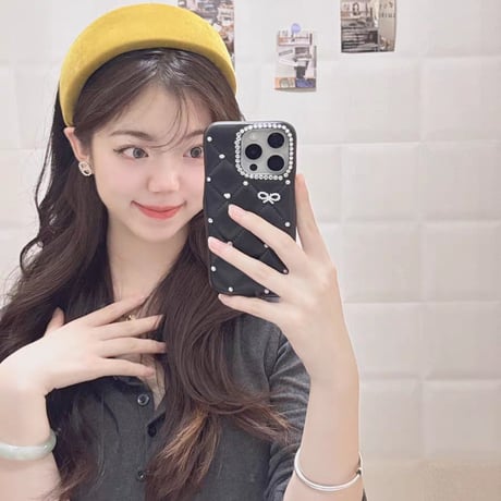 CUTECASEダイヤ/リボンデコ iPhone17ProMax/17Proケース キルティングレザー iPhone17/16Pro/15ケース セレブ愛用 高透明CM5737