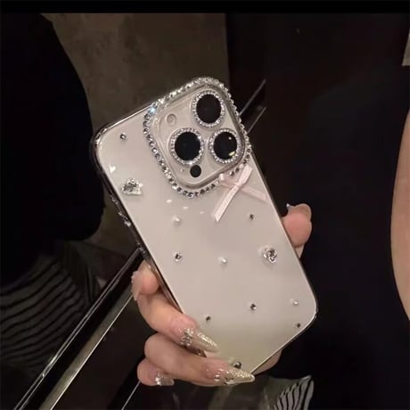 CUTECASEハンドメイド iPhone16pro/16ケース ダイヤ/ジュエリー iPhone15plus/14/13pro/12カバー 大人可愛い シックCM5474