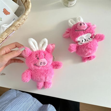 CUTECASE豚Airpods4ケース ギフトにおすすめ AirpodsPro2ケース エアーポッズ3/2 柔らかい かわいい キーリング付CM562