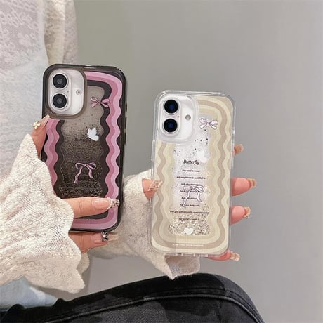 CUTECASE動くグリッター iPhone16pro/16ケース リボン うねうね iPhone15/14pro/13promaxカバー 女子力高い CM5112