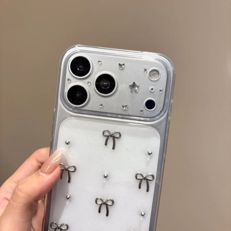 CUTECASE メタルリボン iPhone17Promaxケース 高透明 iPhone16ProMax/15Pro/14カバー カメラ保護 軽量 CM6537