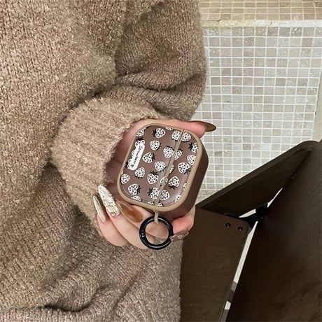CUTECASEヒョウ柄ストロベリー Airpods 4ケース シリコン可愛い Airpods3/2カバー Airpodspro2/pro リング/リボンキーチェーン 丈夫CM4938