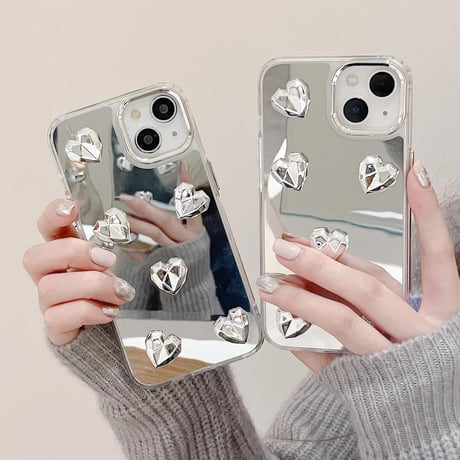 CUTECASEハート 鏡 iPhone15/15proケース 頑丈 iPhone14pro/13pro/12ケース かわいい 女子力アップ 便利CM4036