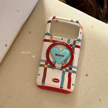 CUTECASE ハート型MagSafeリングスタンド iPhone17Pro/17ケース チェック柄 iPhone16Pro/15/14ケース 可愛い 甘めコーデ CM6359
