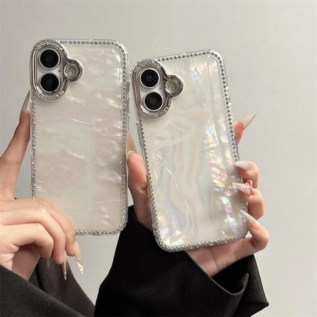 CUTECASE艶感シェル柄 iPhone16/16proケース 高級感 ジュエリー iPhone15promax/14/13カバー かわいい エレガントCM5343