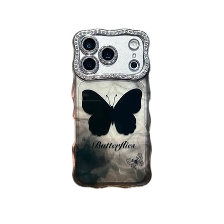 CUTECASE 蝶柄 iphone17Pro/16proケース ジュエリーカメラカバー付き 頑丈 アイフォン15promax/14カバー うねうね おしゃれCM5786