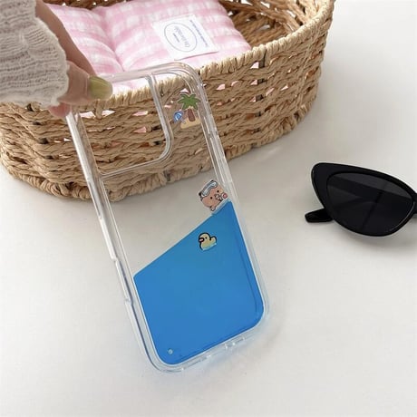 CUTECASE液体 iPhone16pro/16ケース 動く熊ちゃん iPhone15promax/14/13proカバー 大人可愛い ハンドメイド ギフトにおすすめCM5470