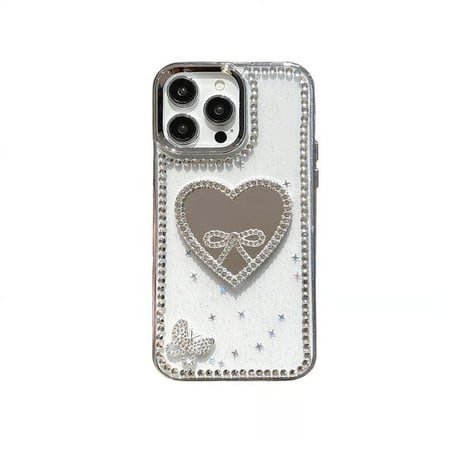 CUTECASE 人気ミラー iPhone17/16proケース ジュエリーリボンデコ 蝶 iPhone15promax/14/13カバー キラキラライン CM5633