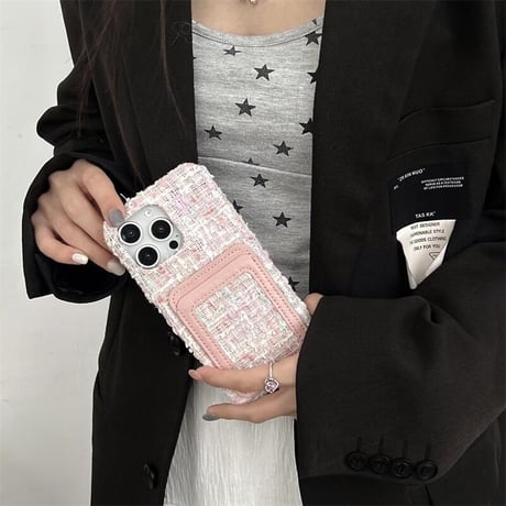 CUTECASEカード収納 ツイード生地 iPhone16Pro/16ケース セレブ愛用 エレガント iPhone15Pro/14/13Promaxカバー 便利 秋冬に流行るCM4854