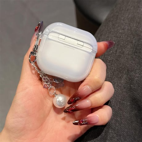 CUTECASE かわいい蝶々 Airpods 4ケース パールキーホルダー付 かわいい Airpods3/Pro2ケース airpodsproカバー 頑丈 このシリーズにおすすめCM5272