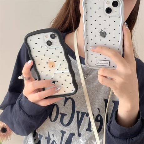 CUTECASEうねうね アイフォン15Pro/15ケース ハート柄/水玉模様 iPhone14pro/13/12proケース 軽量 夏に人気CM4448
