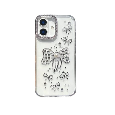 CUTECASEハンドメイド iPhone16pro/16plusケース ダイヤリボンデコ iPhone15promax/14/13カバー オシャレ キラキラCM5456