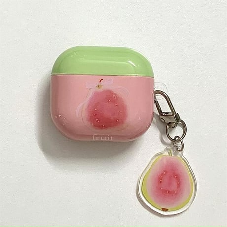 CUTECASEグアバ Airpods4ケース 果物 AirpodsPro2ケース airpods3/2カバー かわいい キーチェーン付 艶感 CM5318