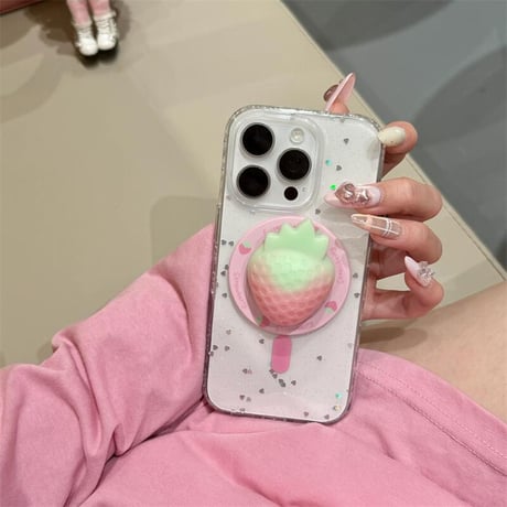 CUTECASEストロベリーグリップ iPhone16pro/16ケース マグネット ハートグリッター入り iPhone15promax/14/13proケース 多機能 女子力UP 可愛いCM5223