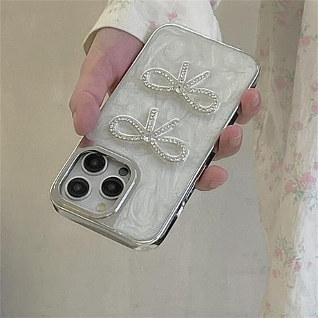 CUTECASE 流行の要素ジュエリーリボン iPhone16/15proケース ホワイト iPhone14/13proケース かわいい 女子力アップ 高級感CM4120