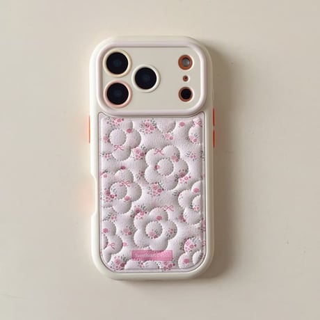 CUTECASE オトナ可愛い iPhone17Pro/17ケース 刺繡花柄 皮っぽ iPhone17ProMax/16/15Proケース カメラカバー 淡色系CM5889