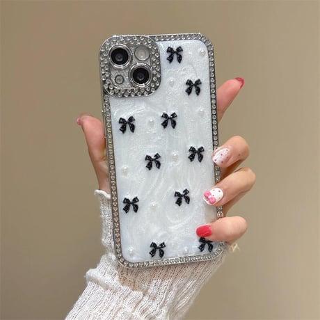 CUTECASEリボン iPhone16pro/16ケース ジュエリーライン iPhone15pro/14/13promaxカバー 大人可愛い ガーリーに大人気CM5514