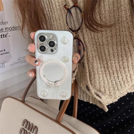 CUTECASE鏡 iPhone15/15proケース パール/宝石 アイフォン14/13pro/12ケース かわいい 女子力高いCM4486