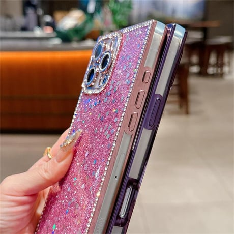 CUTECASEキラキラスクエア iPhone16/16Proケース ジュエリー/ラメ iPhone15promax/14/13Proカバー 四角 おしゃれ カメラ保護CM5468