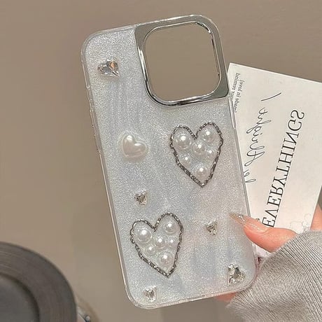 CUTECASEガールズに人気 iPhone15pro/15ケース パール/ハート ストラップ付 アイフォン14pro/13/12カバー 女子力高い トレンドCM4391