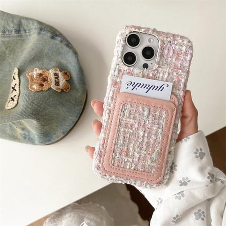 CUTECASEカード収納 ツイード生地 iPhone16Pro/16ケース セレブ愛用 エレガント iPhone15Pro/14/13Promaxカバー 便利 秋冬に流行るCM4854