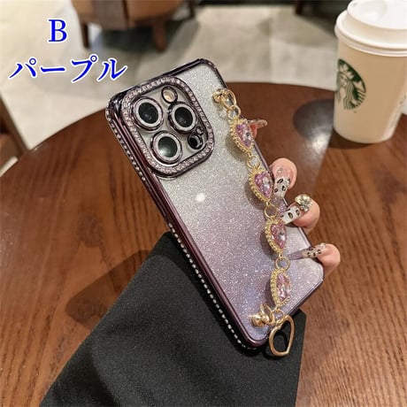 CUTECASEビジュー iPhone16/16proケース ハートダイヤチェーン iPhone14Pro/13/12proカバー キラキラ 女子力高い CM4634