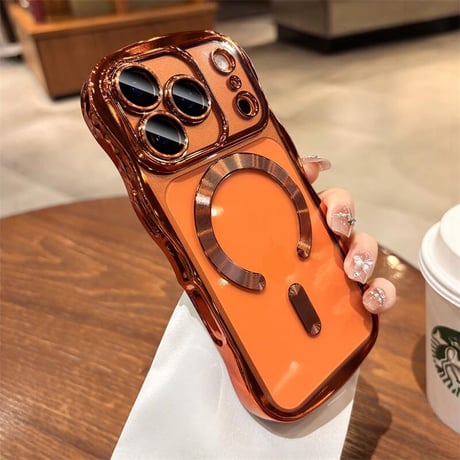 ウェーブ型 iPhone17pro/17ProMaxケース 落下防止 MagSafe対応 アイフォン17/Air/16proカバー 耐衝撃 メタリック レンズ保護 うねうね CM5734